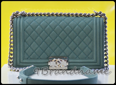 Chanel Boy Bag Green Suede Caviar SHW size 10