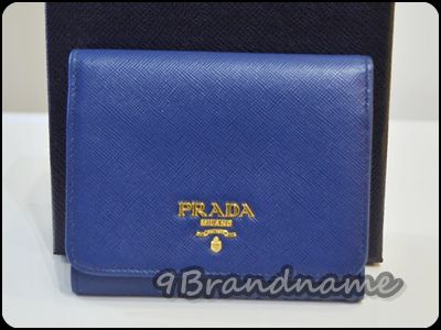 Prada Saffiano Short wallet cobalt blue tri Fold กระเะป๋าสตางค์ สั้น 3 พับ  มือสอง สาภพดีค่า - 9brandname