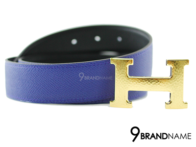 Hermes Belt 32mm Calfskin Blue And Black Blue Buckle Gold - Authentic