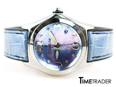 Corum Bubble 39.250.20 Blue Mother Pearl Boy Size Blue Crocodile Leather  นาฬิกาโฆรุ่ม บับเบอร์ หน้าปัดสีฟ้ามุกสายหนังจระเข้สีฟ้า ขายนาฬิกาของแท้มือสอง สภาพดีค่ะ