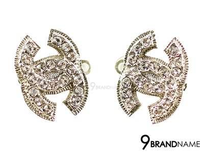 Chanel Earrings Double CC Crystal Steel - Used Authentic  ต่างหูชาแนล แบบหนีบคริสตัล ของแท้ค่ะ