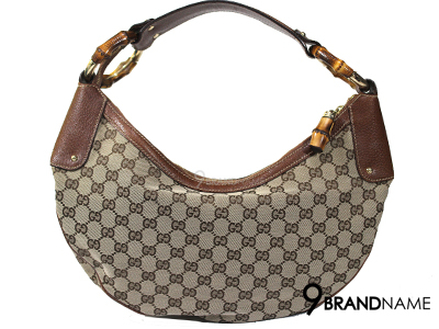 Gucci Shoulder Bag Brown Canvas  กระเป๋าทรงสะพายไห่ กุซซ๊่ ก้นโค้ง ทรงสวย มือสอง สภาพดีค่ะ