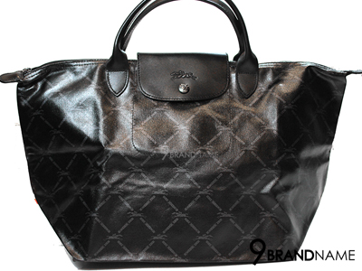 Longchamp black  logo printed top handle Size m tote PVC  bag