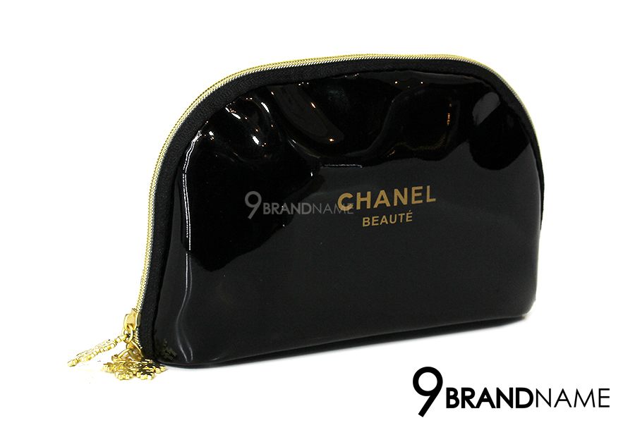 CHANEL Beaute 6'' Cosmetic Bag Black Patent Snowflakes Zip 9brandname