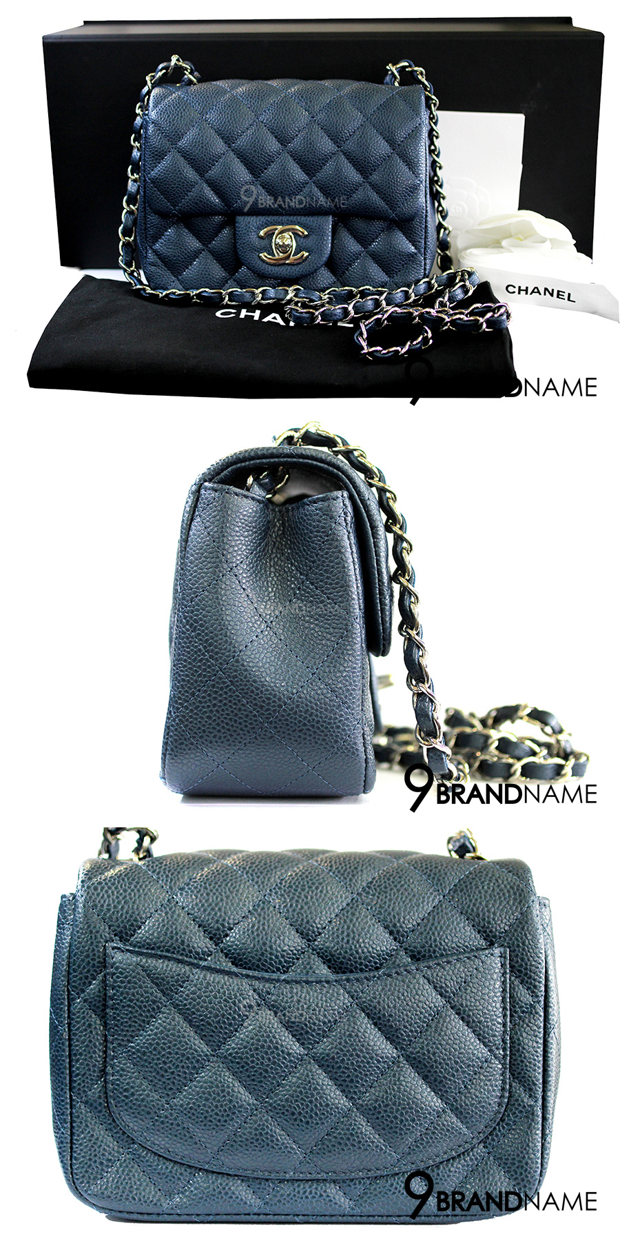 Chanel Mini square 7 in Pearly Navy Blue shw - 9brandname