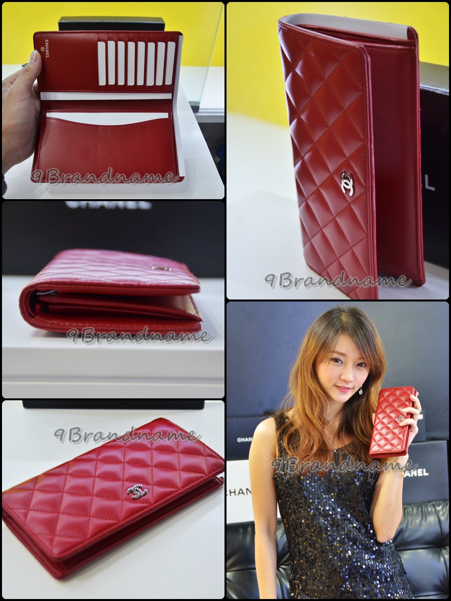 Chanel Long Wallet Bi-Fold Red Lamb - 9brandname