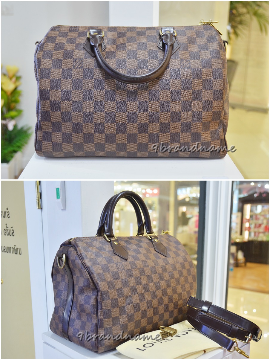 Louis Vuitton Speedy 30 bandoleer damier Brown Leather Cloth ref.46768 -  Joli Closet