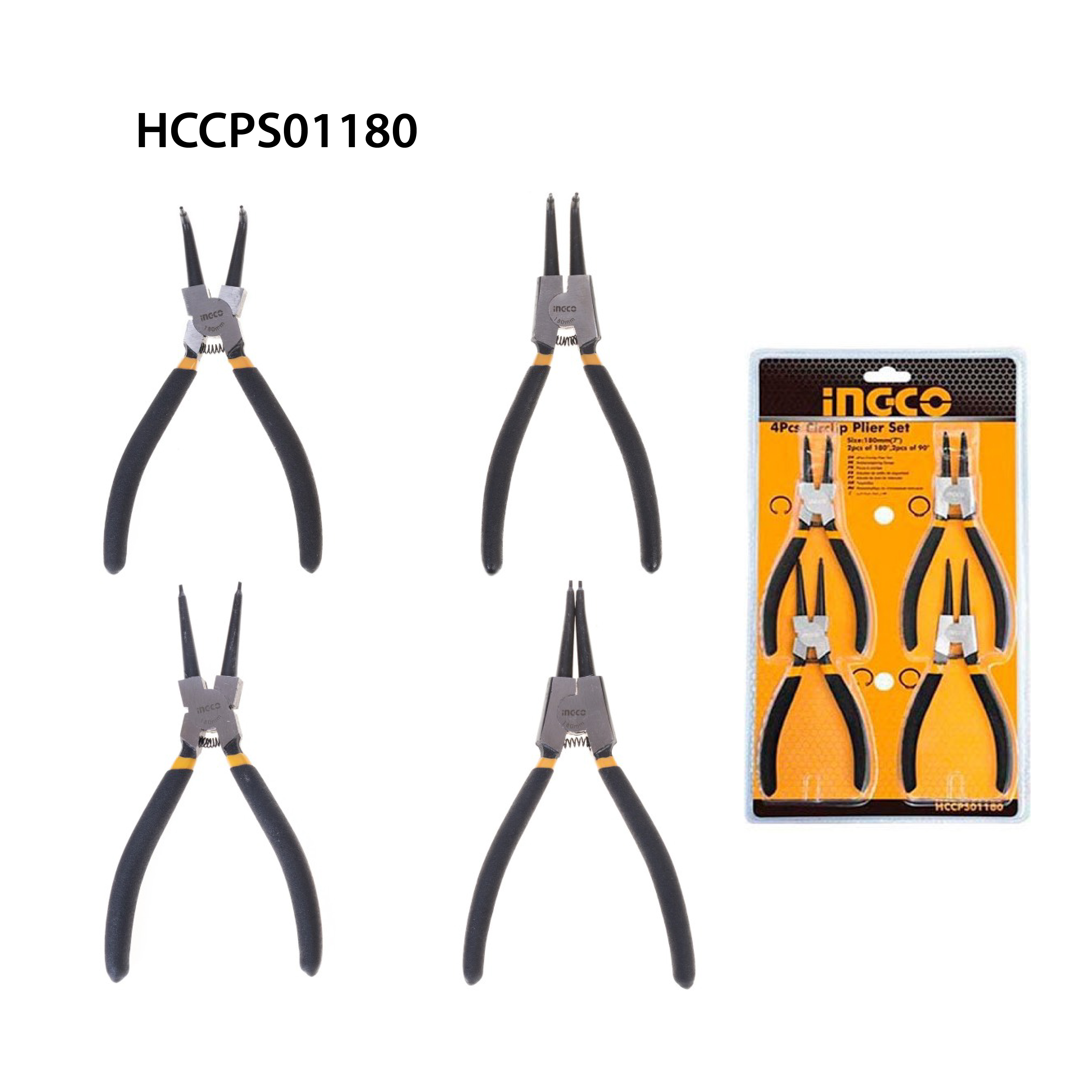 ชุดคีมหนีบแหวน 7นิ้ว 4 ชิ้น INGCO HCCPS01180