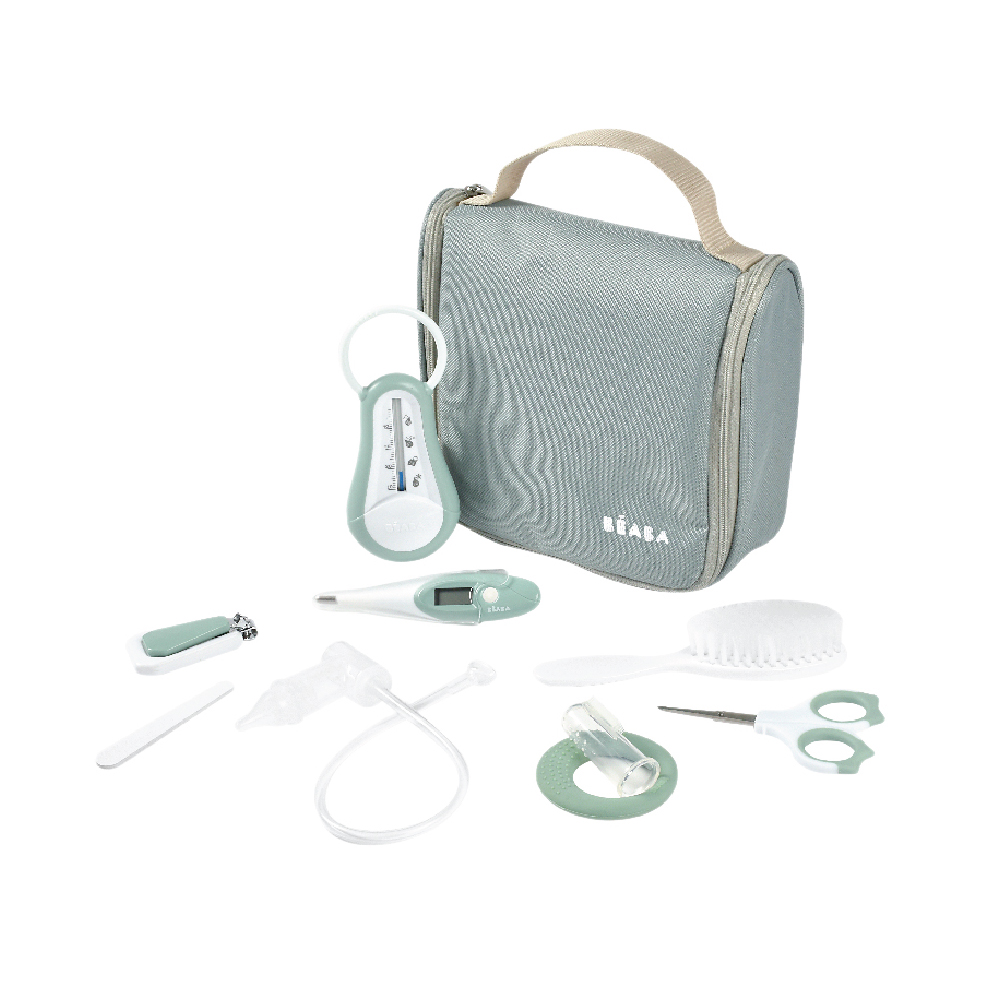 BEABA Hanging Toiletry Pouch With 9 Accessories - Frosty Green