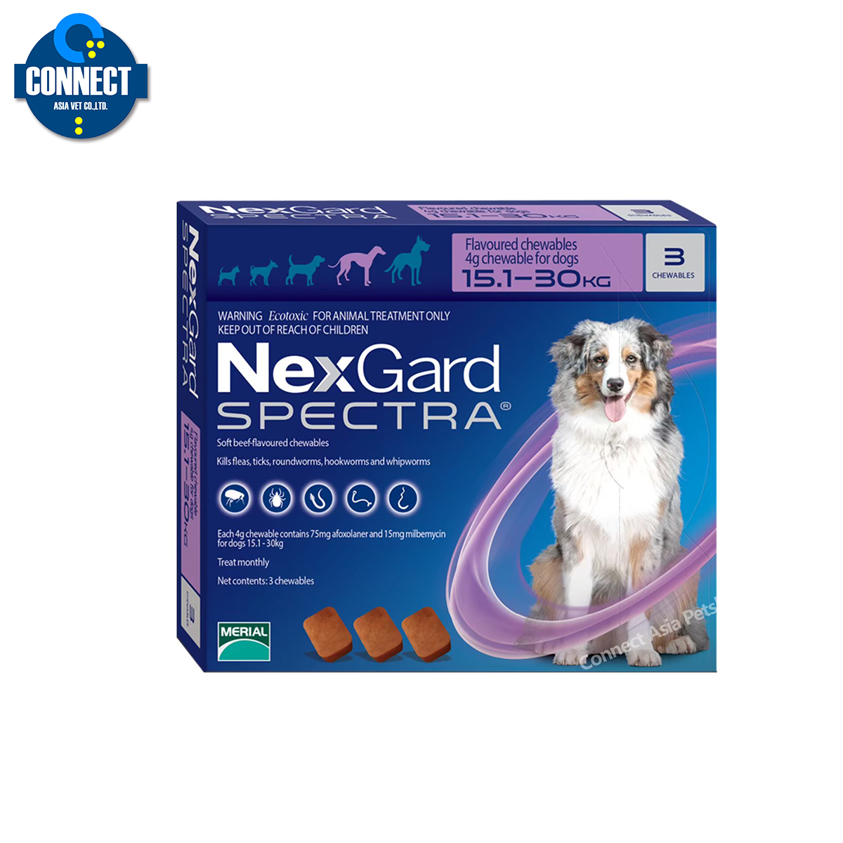 NEXGARD SPECTRA ยาเม็ดชนิดเคี้ยว ป้องกันเห็บหมัด สำหรับสุนัข น้ำหนัก 15-30 KG.