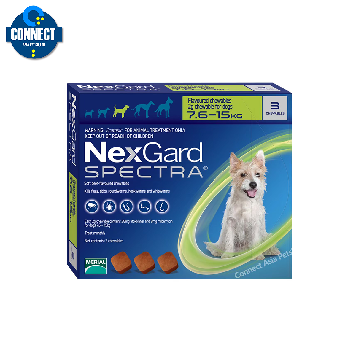 NEXGARD SPECTRA ยาเม็ดชนิดเคี้ยว ป้องกันเห็บหมัด สำหรับสุนัข น้ำหนัก 7.5-15 KG.