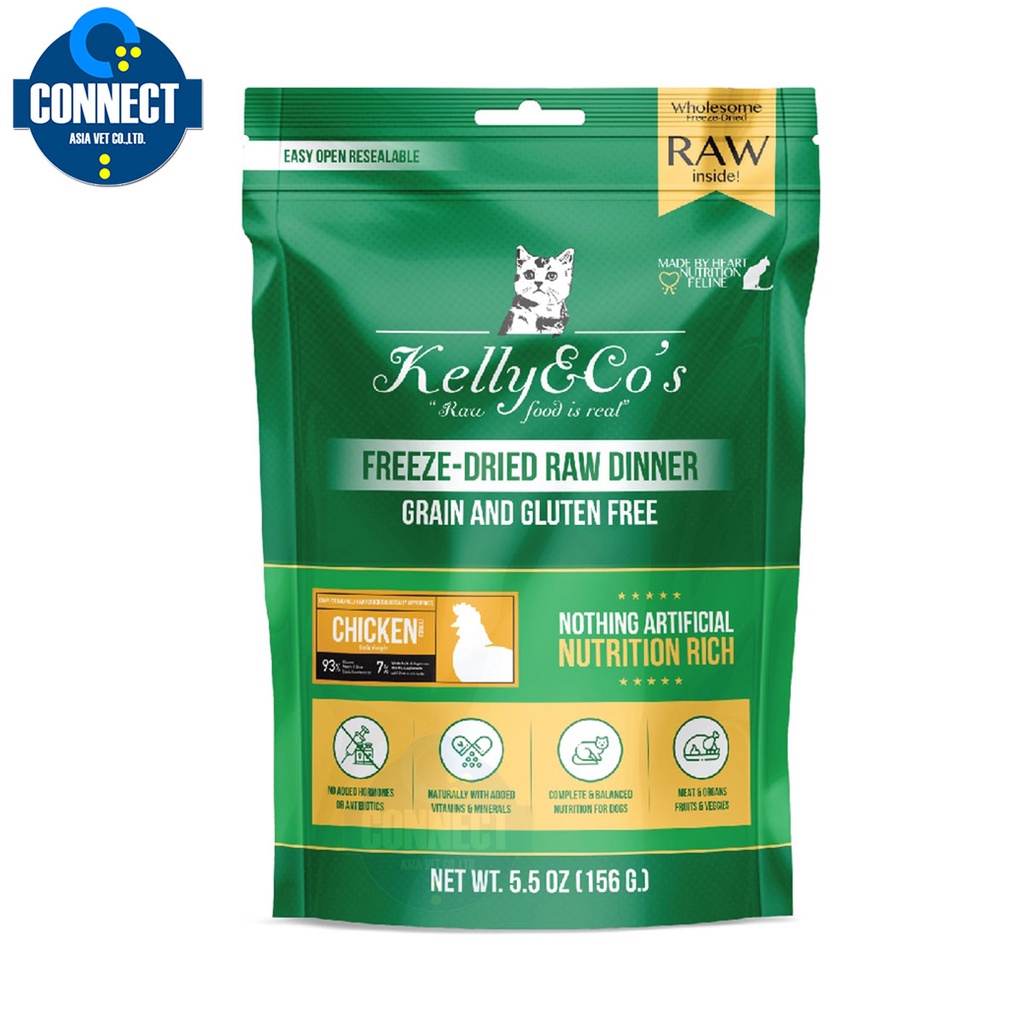 เคลลี่แอนด์โค อาหารบาร์ฟฟรีซดราย สูตรอกไก่ผสมผักและผลไม้รวม สำหรับแมว 5.5 oz. (156 g.)