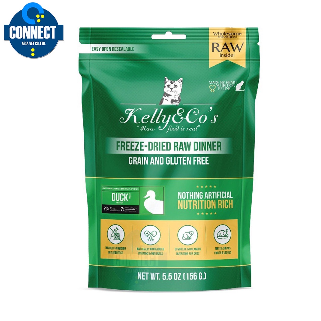 เคลลี่แอนด์โค อาหารบาร์ฟฟรีซดราย สูตรเป็ดผสมผักและผลไม้รวม สำหรับแมว 5.5 oz. (156 g.)