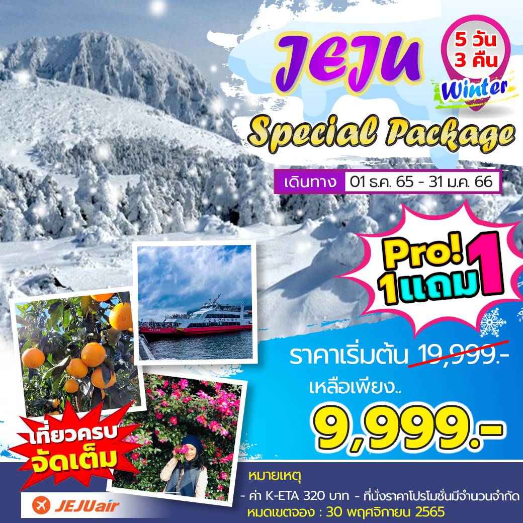 (โปรโมชั่น!!! ซื้อ 1 แถม 1) ทัวร์เกาหลี เกาะเชจู Jeju Special Package Winter 5 วัน 3 คืน
