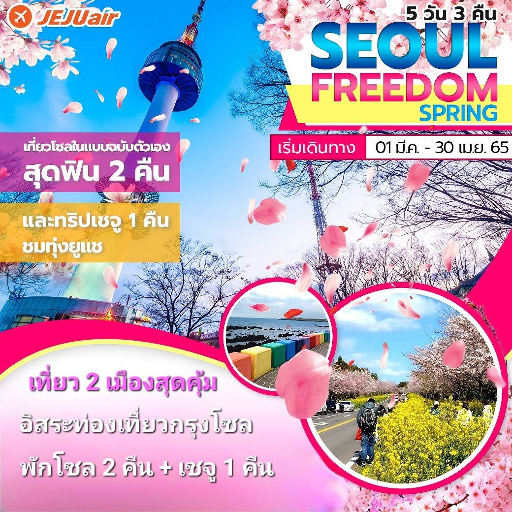 (โปรโมชั่น!!! ซื้อ 1 แถม 1) ทัวร์เกาหลี โซล-เกาะเชจู SEOUL FREEDOM & JEJU TRIP SPRING 5 วัน 3 คืน