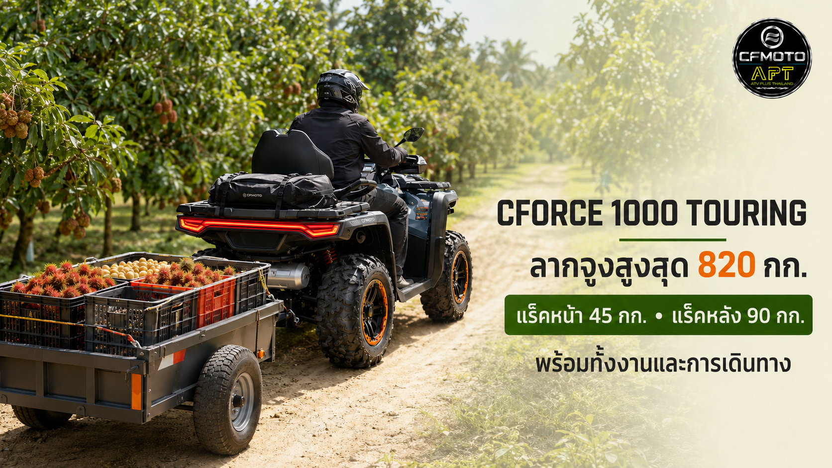 X1000 Touring CFMOTO ความสามารถใช้งานจริง: ลากจูง 820 กก. แร็คหน้า-หลัง และวินซ์ 3,500 ปอนด์