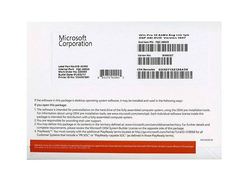 Microsoft Windows 10 Pro OEM (DVD)