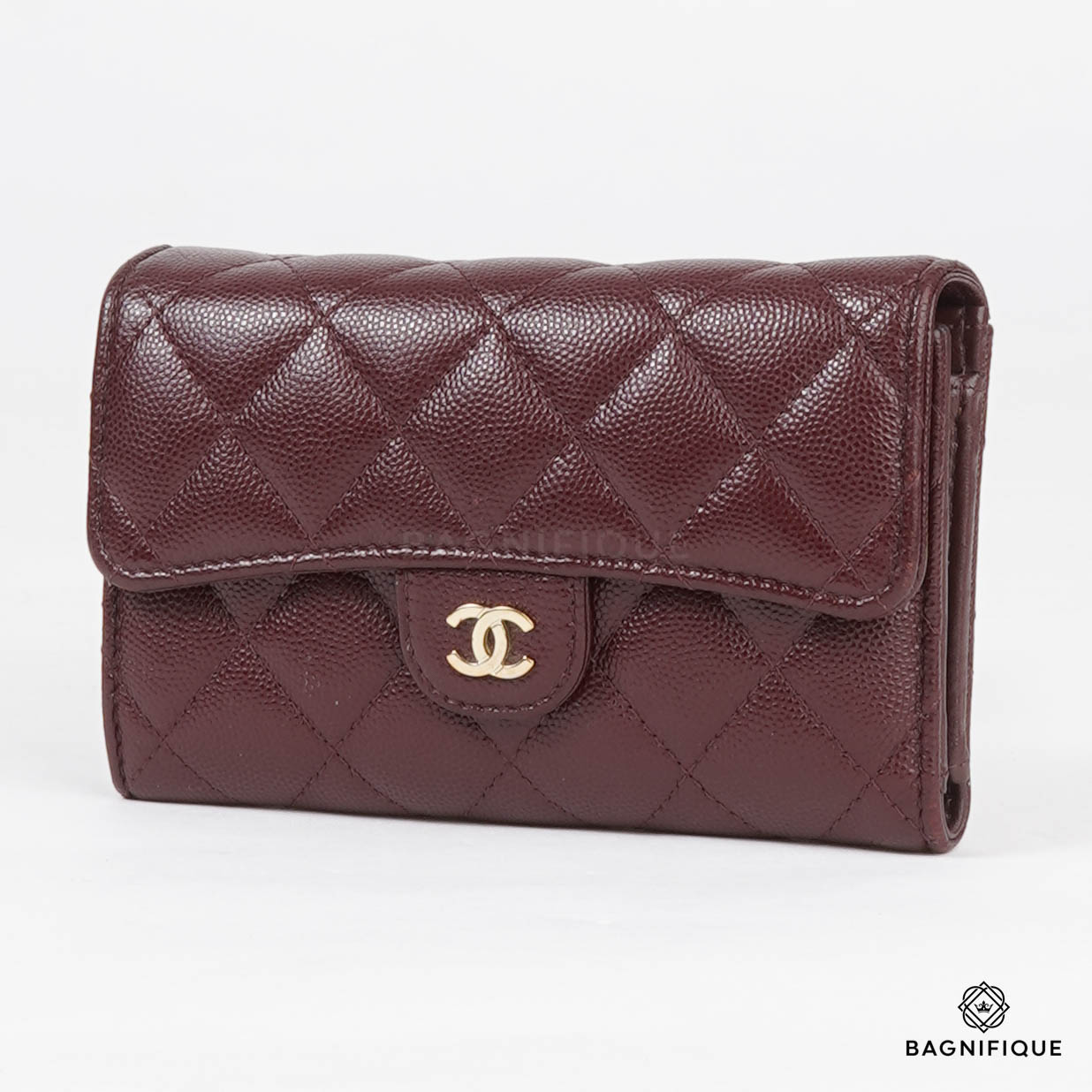 CHANEL TRIFOLD MEDIUM WALLET BURGANDY CAVIAR GHW bagnifiquethailand