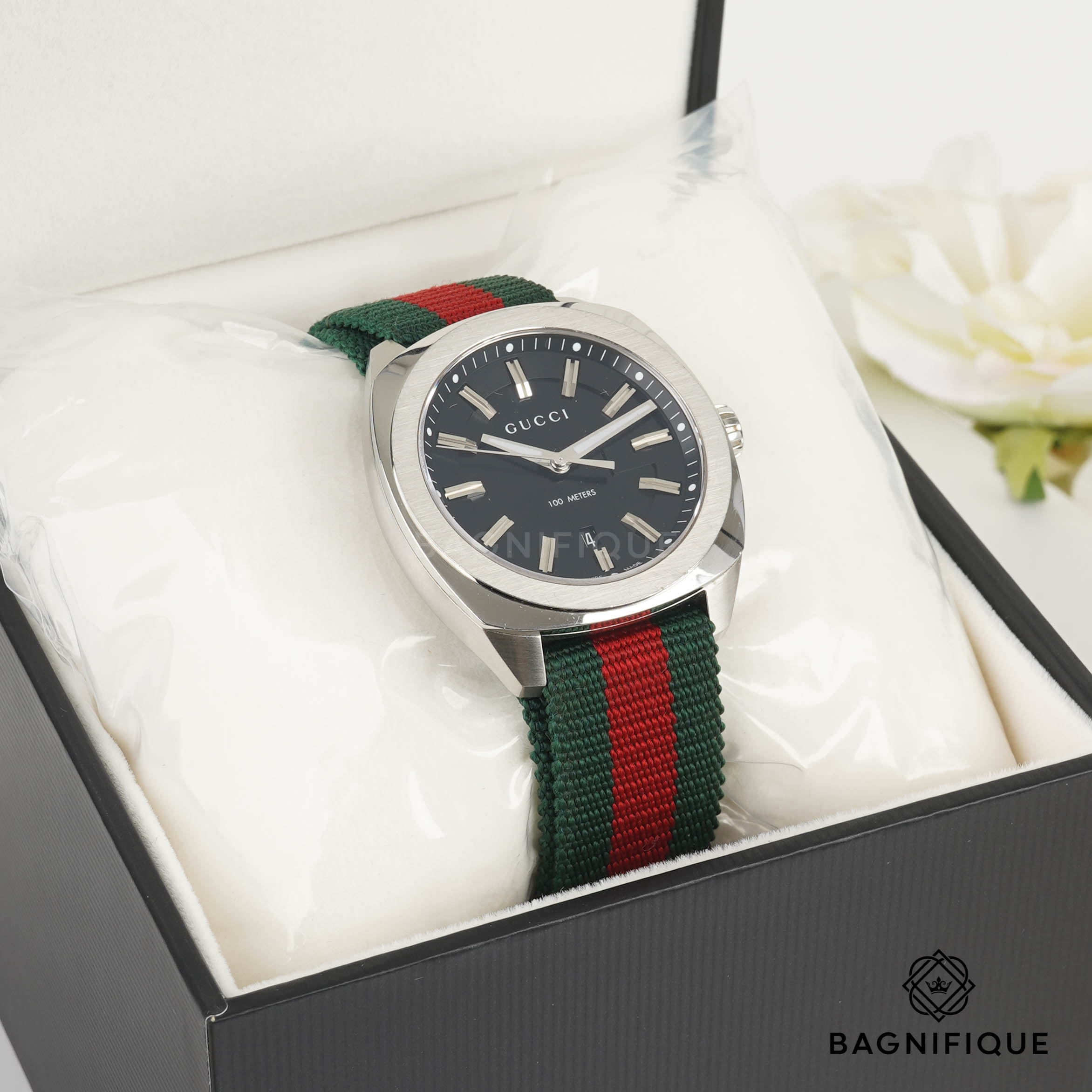 GUCCI WATCH 41 MM STAINLESS GREEN/RED STRAP - bagnifiquethailand