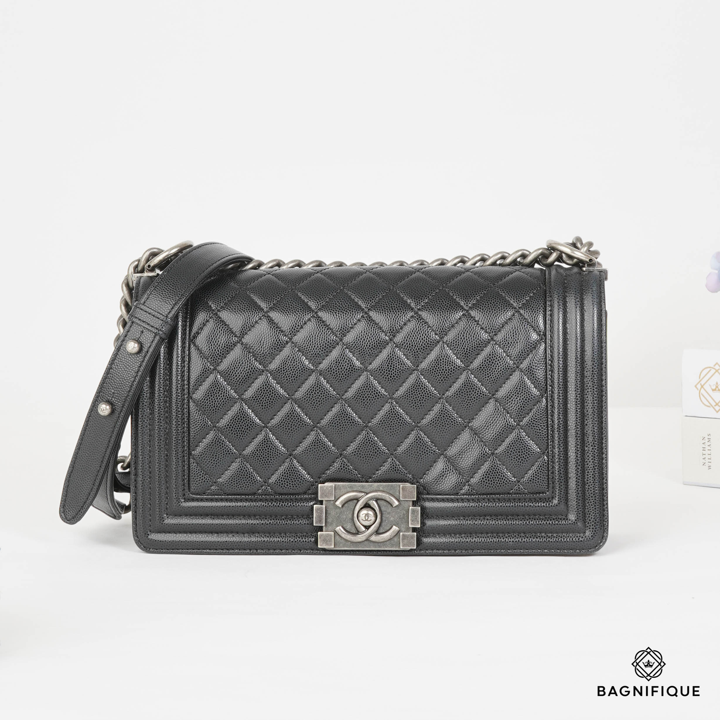 CHANEL BOY 10 BLACK CAVIAR RHW bagnifiquethailand