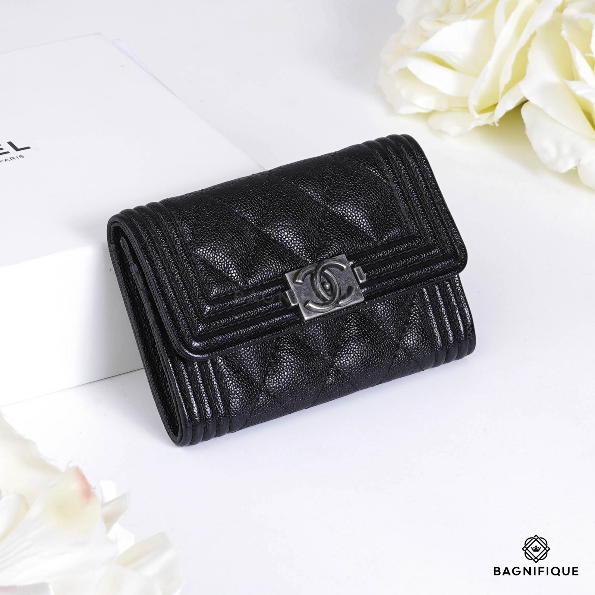 CHANEL CARD HOLDER SARAH BOY BLACK RHW - bagnifiquethailand