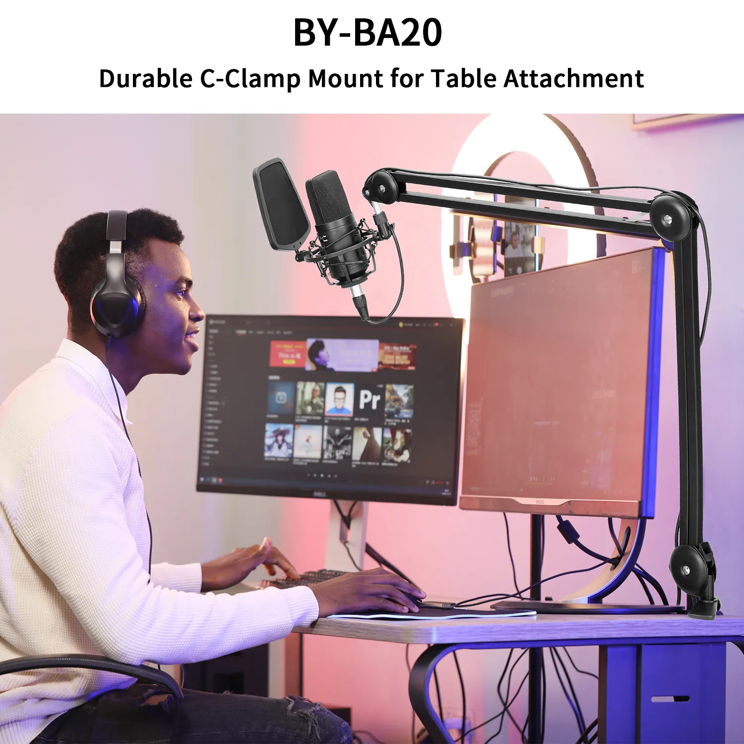 Boya BY-BA20 Bras de suspension à ressort pour microphone H max 66cm