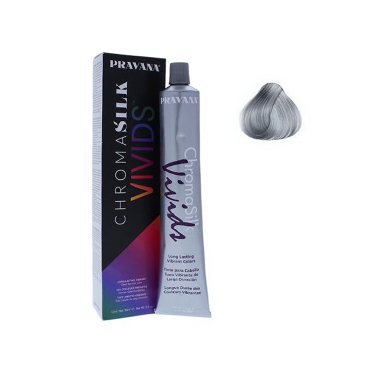 Pravana Chromasilk Vivids hair color creme 90ml - Silver สีเคลือบชนิดปราศจากแอมโมเนียมีเม็ดสีติดทนมีกลินหอม สีชมพูเงิน หรือสีเทา -เป็นสีเคลือบปราศจากแอมโมเนีย สีสวยชัดเจน - สีเทา - สีเหมาะสำหรับผมที่มีพื้นฐานผมเป็นสีบลอนด์สว่างมาแล้วเท่านั้น - สามารถผสมสี
