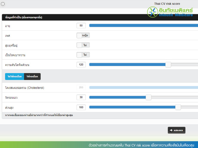 ตัวอย่างการคำนวณผลใน Thai CV risk score เพื่อหาความเสี่ยงไขมันในเลือดสูง