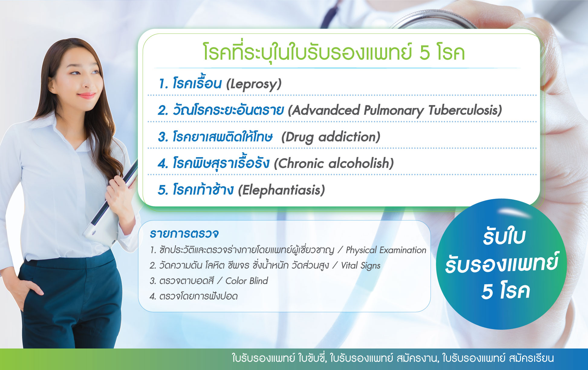 รายการตรวจใบรับรองแพทย์ รายการตรวจใบรับรองแพทย์