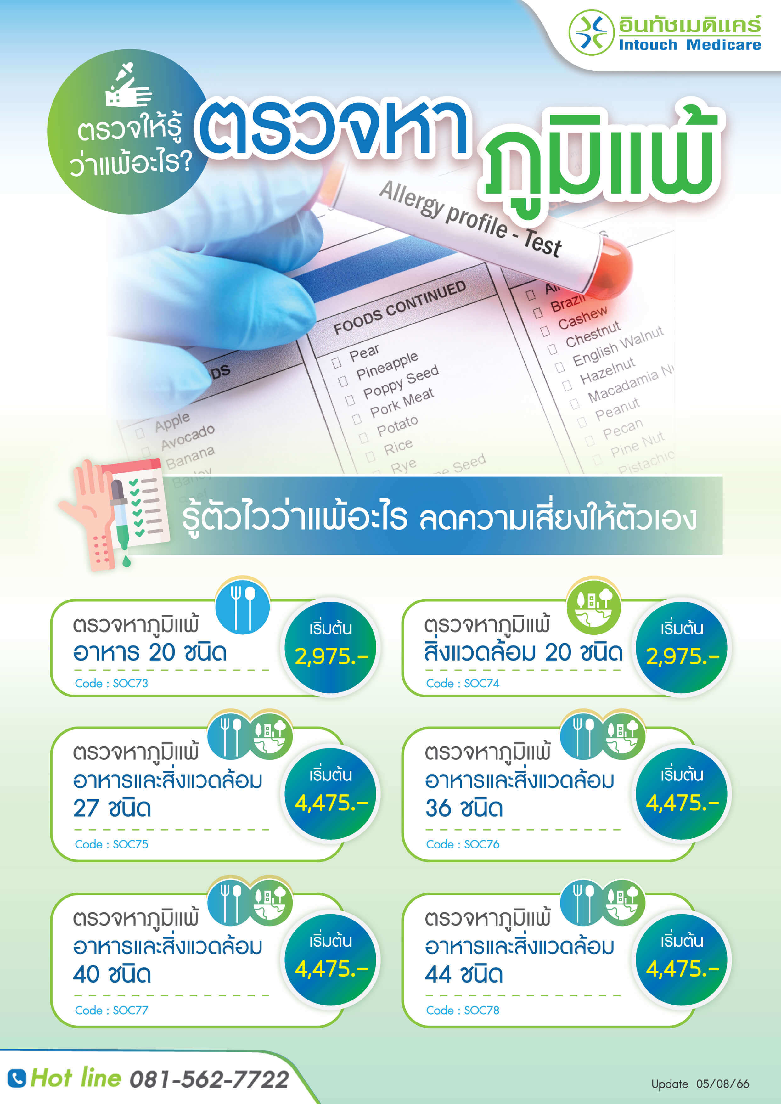 ตรวจภูมิแพ้อาหารและสิ่งแวดล้อม ราคาเท่าไร