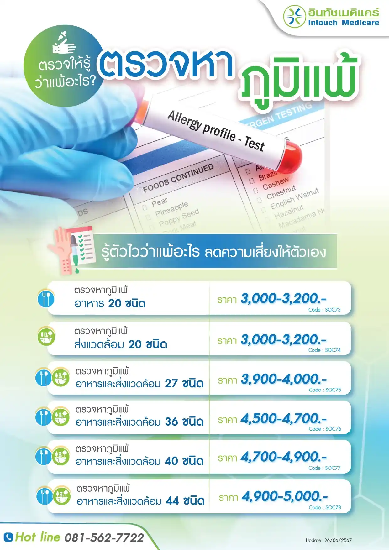 ราคาตรวจภูมิแพ้อาหารและสิ่งแวดล้อม ราคาตรวจภูมิแพ้อาหารและสิ่งแวดล้อม