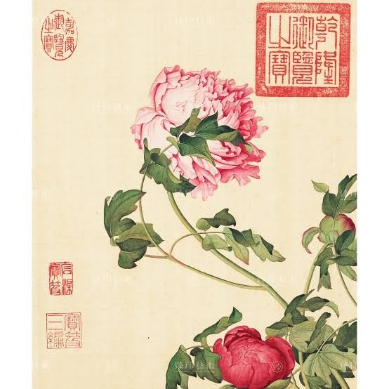 ภาพดอกโบตั๋นโดยหลางซื่อหนิง Lang Shining จิตรกรฝรั่งในราชวงศ์ชิง