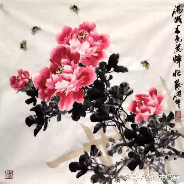 ภาพวาดพู่กันจีนรูปดอกโบตั๋น ภาพวาดพู่กันจีนรูปดอกโบตั๋น