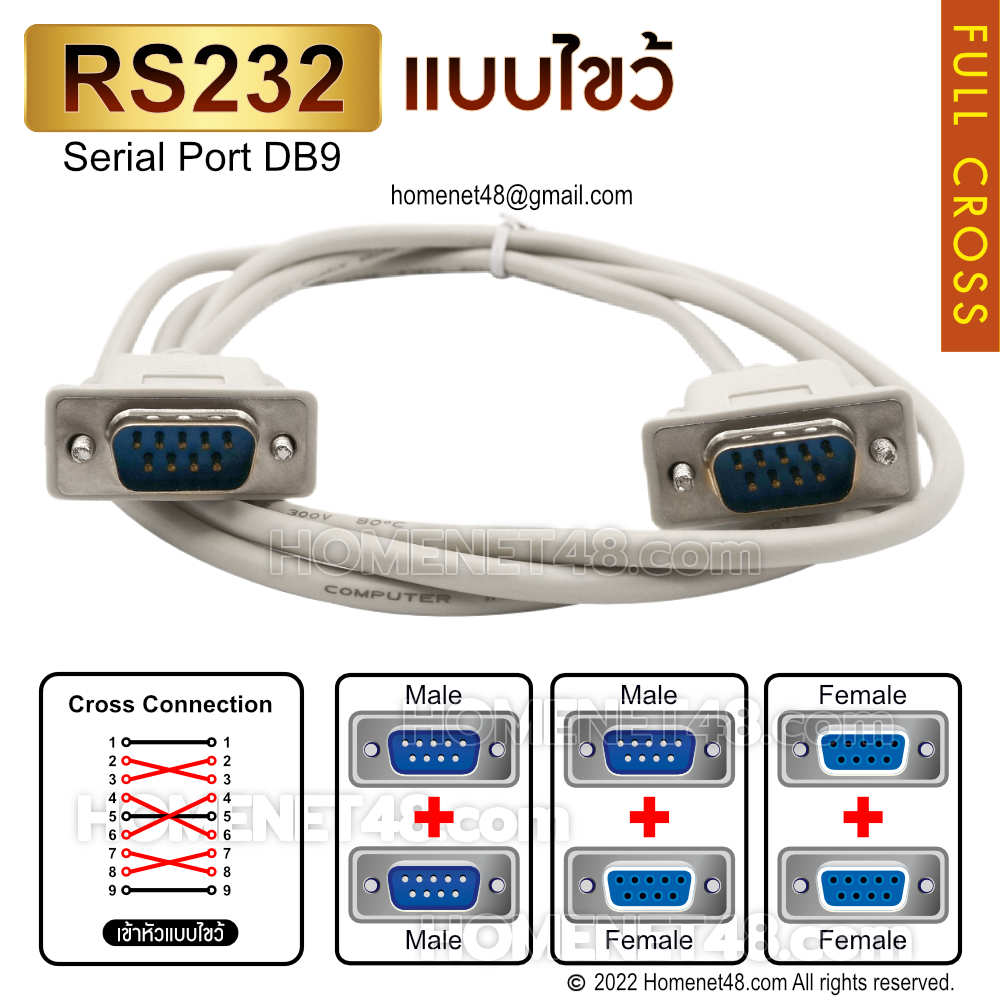 RS232 Serial Port DB9 cable to cross head (Full Cross) - homenet48