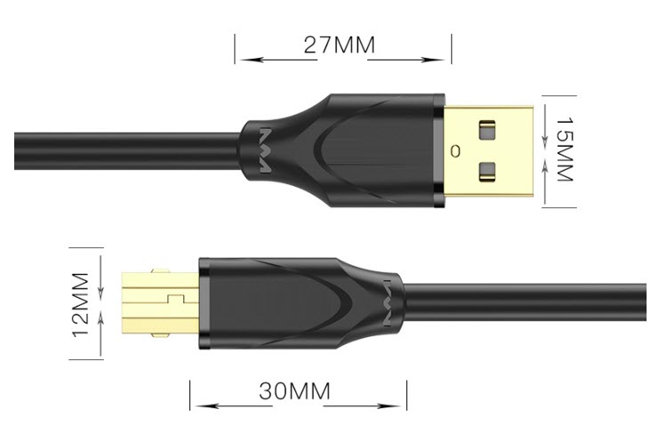 ขนาดหัว USB ทั้งสองด้าน