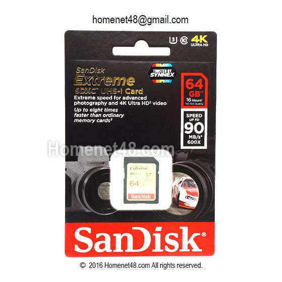 Sandisk Extreme SD Card 4K (SDXC 90M/S) 64GB (5Y Synnex)