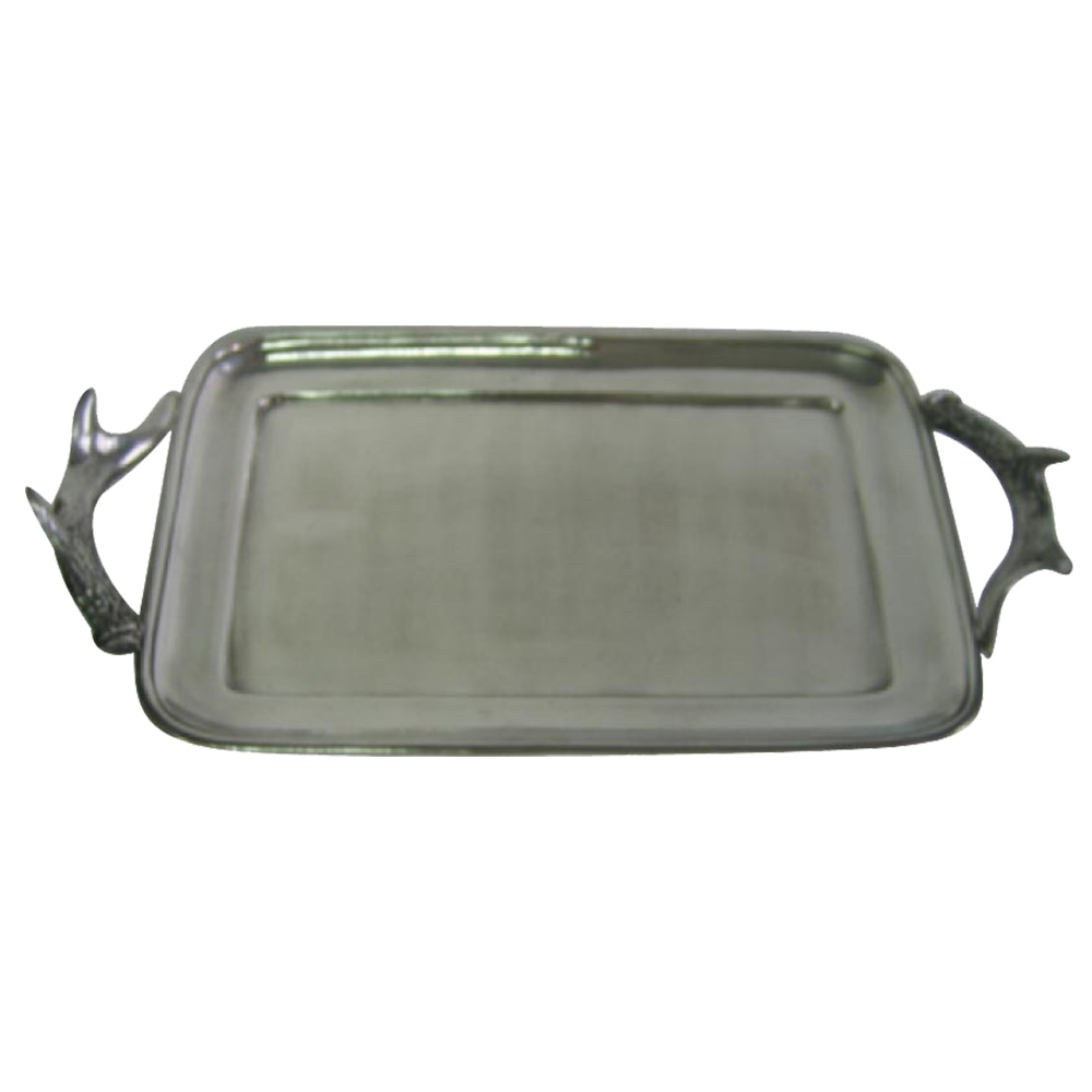 Pewter Serving Tray, Rect., Stag horn Handles - pewtersmiths