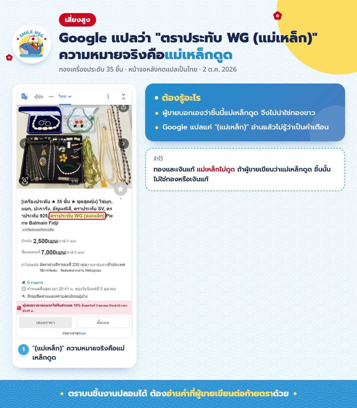 ภาพหน้าจอกองเครื่องประดับ 35 ชิ้นที่แปลเป็นไทย ไฮไลต์คำว่า ตราประทับ WG (แม่เหล็ก)