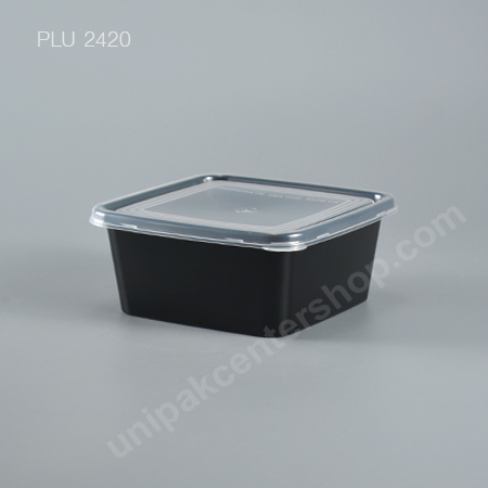 กล่องอาหาร PP ดำ (470Ml) + ฝาใส