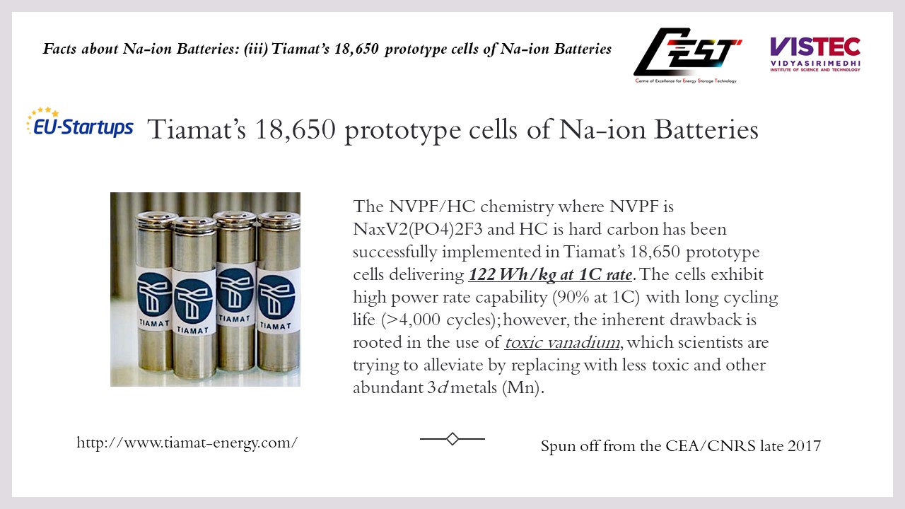 Facts about Na-ion Batteries: (iii) Tiamat’s 18,650 prototype cells of Na-ion Batteries