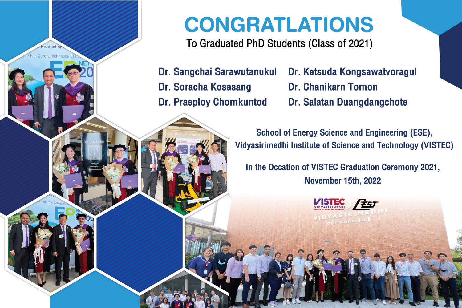 Congratulations to all graduates (class of 2021) from CEST, VISTEC.