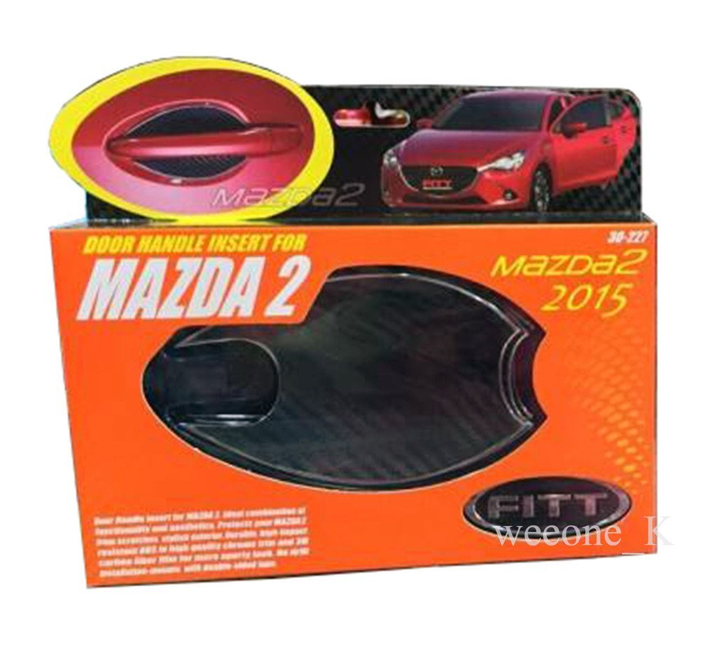 Black Carbon Style Door Handle Bowl Inserts Cover Mazda 2 Mazda2 Hatchback 5 Door Sedan 4 Door 2015 2016