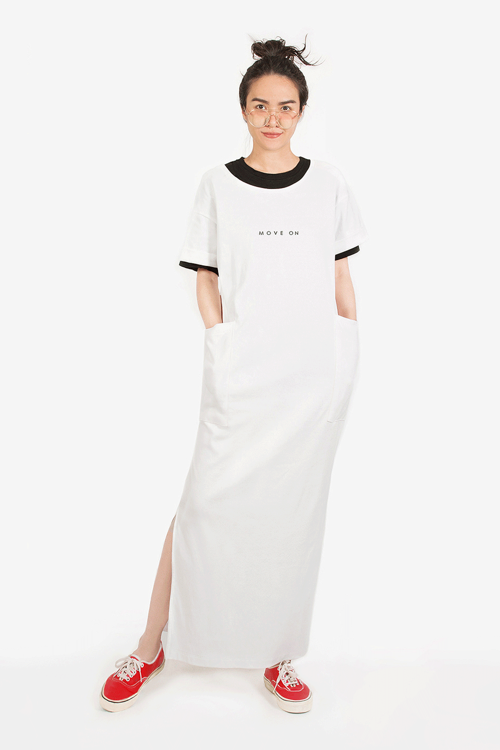 Move On Basic Poket Dress by WLS (White & Red)