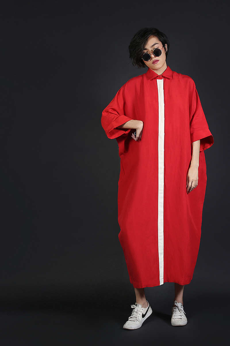 Absolute Oversized Shirt Dress (Red & Plain)  by WLS  