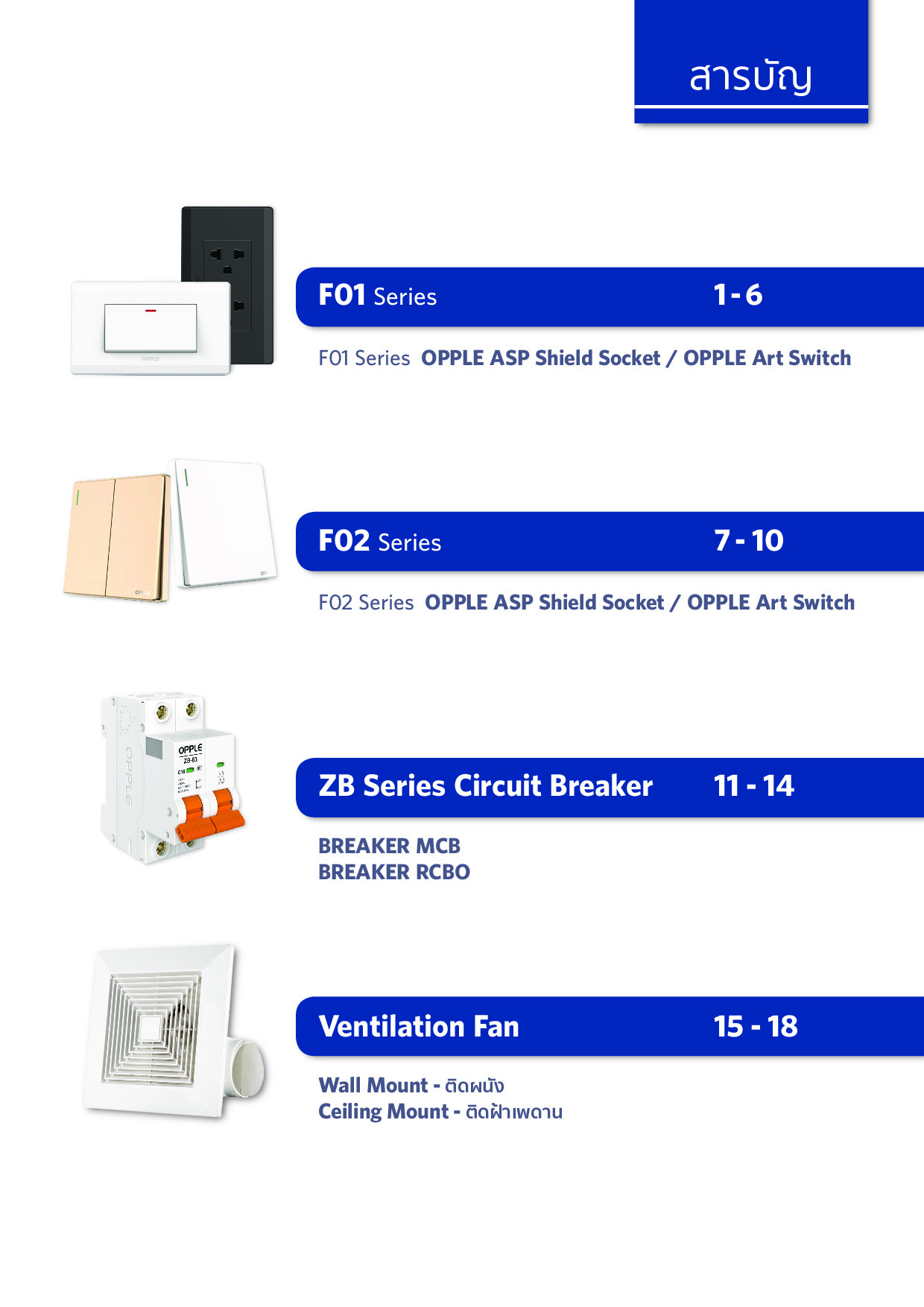 Opple Socket แคตตาล็อก สวิตซ์ ปลั๊ก เบรกเกอร์ พัดลมดูดอากาศ OPPLE