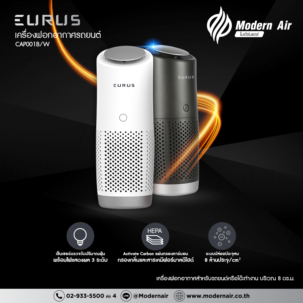 EURUS CAP001B/W เครื่องฟอกอากาศรถยนต์ (ฟอก PM2.5 ได้)