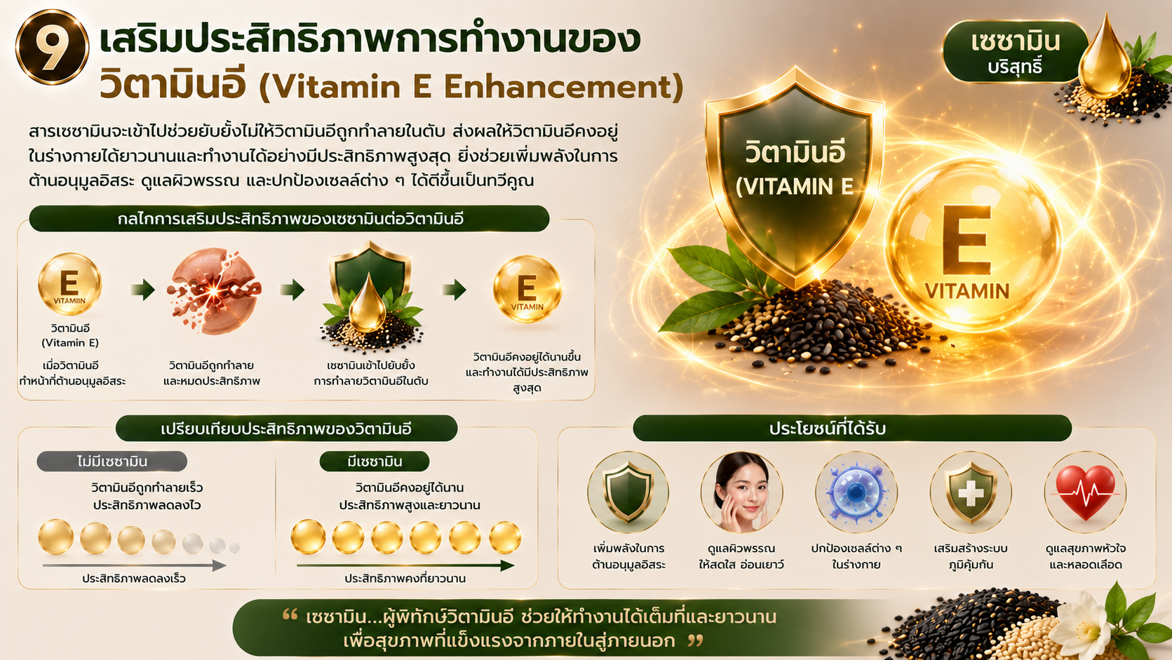 ประโยชน์เซซามิน เสริมประสิทธิภาพวิตามินอี เอมมูร่า เซซามิน