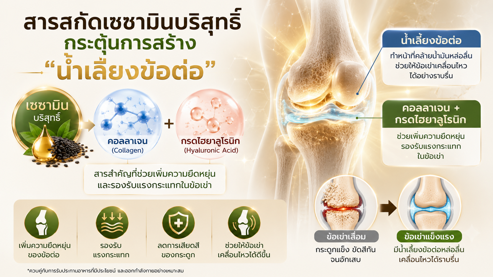 สารสกัดเซซามินกระตุ้นการสร้างน้ำหล่อเลี้ยงเข่า เอมมูร่า เซซามิน