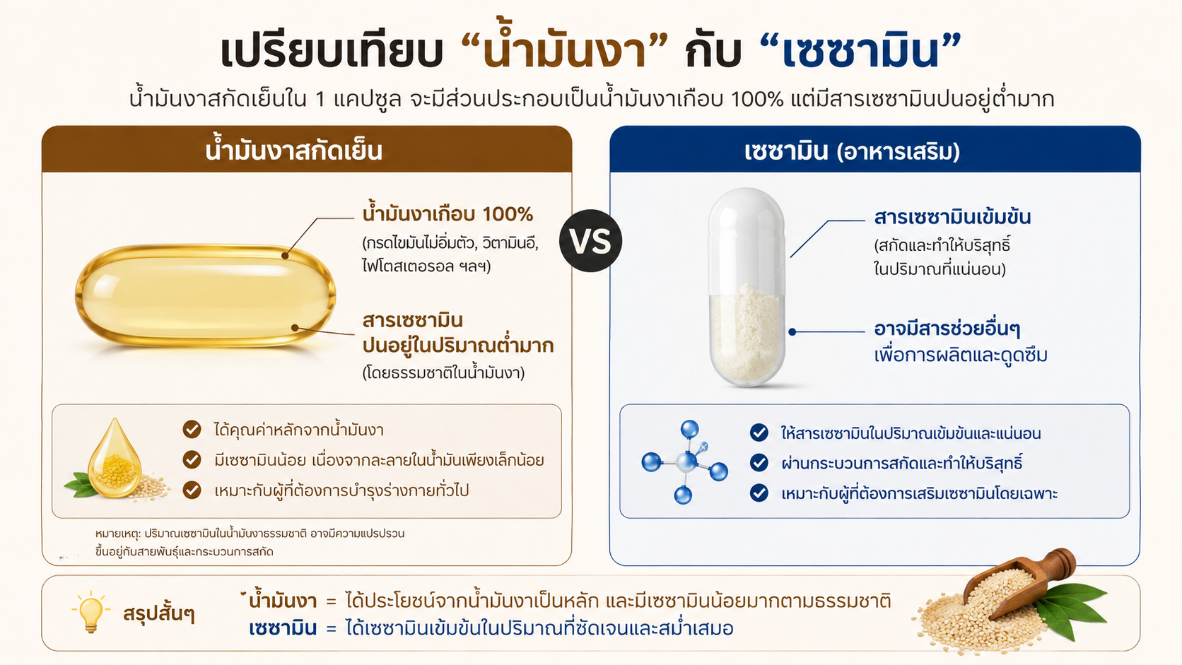เซซามินvs น้ำมันงา ความแตกต่างที่คนรักสุขภาพควรรู้