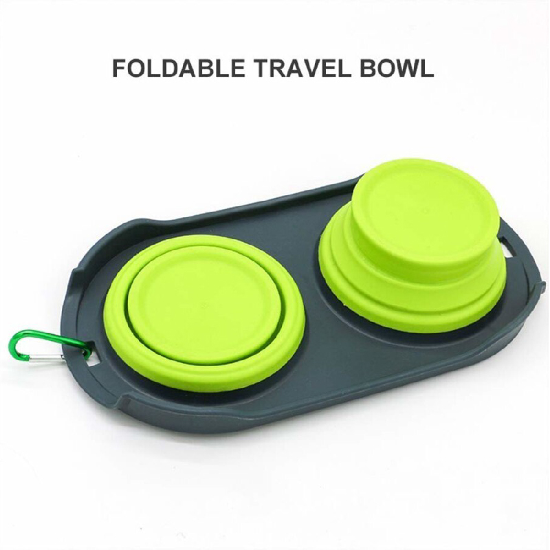 ชามอาหารสัตว์เลี้ยงพกพา 2 หลุม แบบพับได้ Foldable pet bowl for travel.
